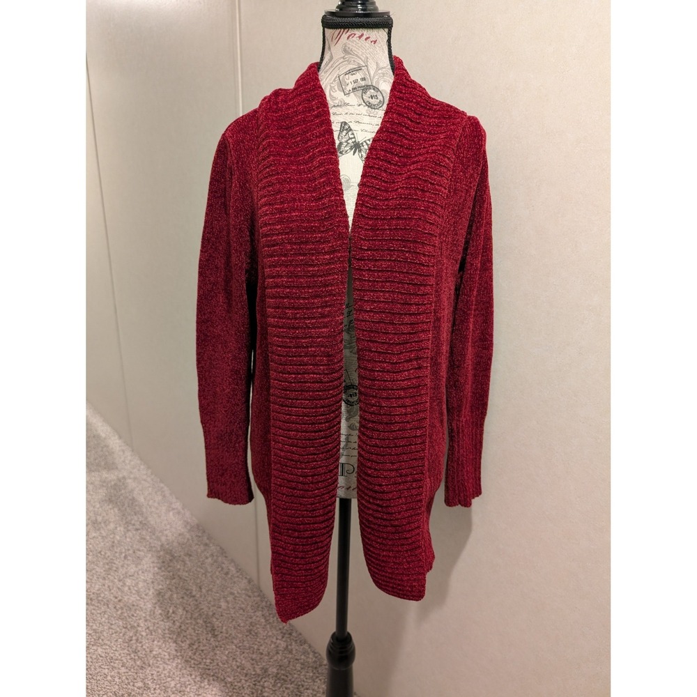 Seven7 Burgundy Red Chenille Open Front Cardigan Sweater Cabincore Womens Medium